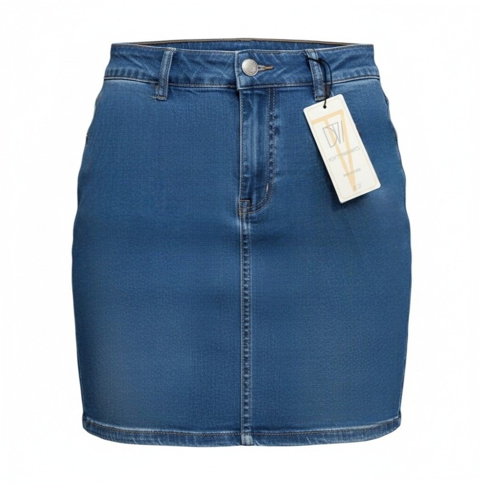 New 6 ASOS Medium Wash High Rise Stretch Denim Mini Skirt Jean Pockets Vintage